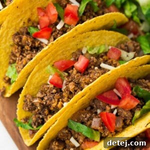The Ultimate Vegan Taco Filling 7 square image of tacos with "meat