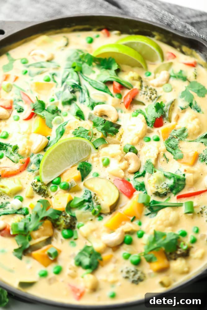 Vibrant Vegan Thai Green Curry 7 green curry close up in a pan