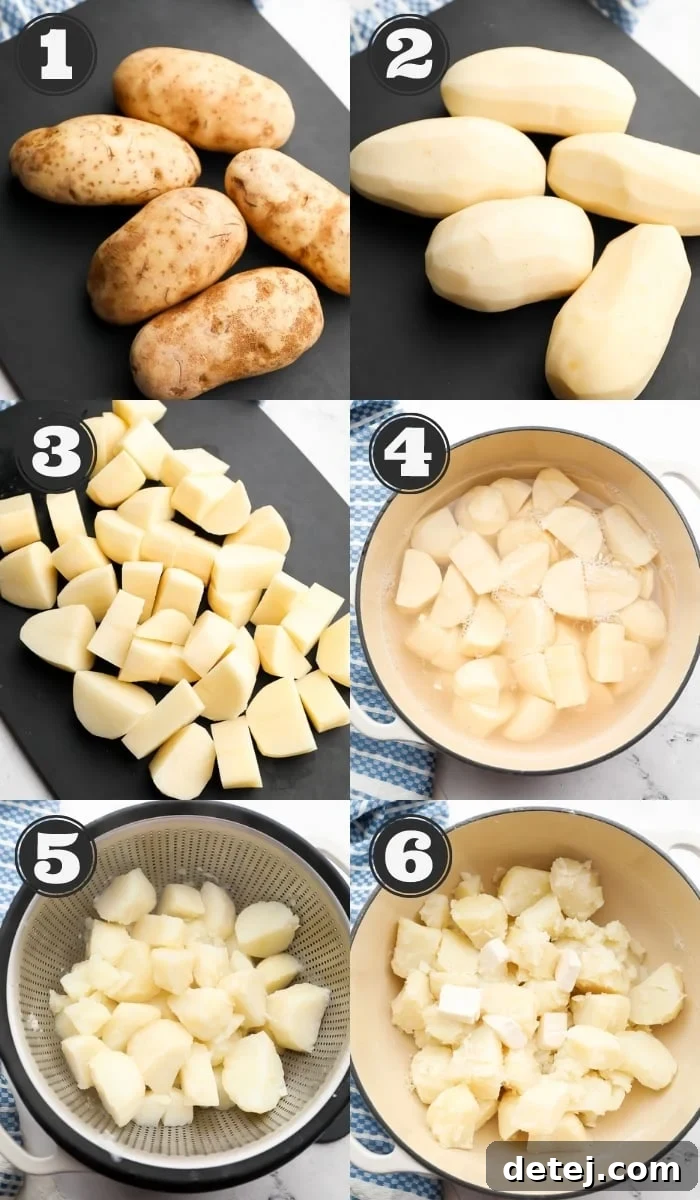 collage showing how to make mashed potatoes step by step