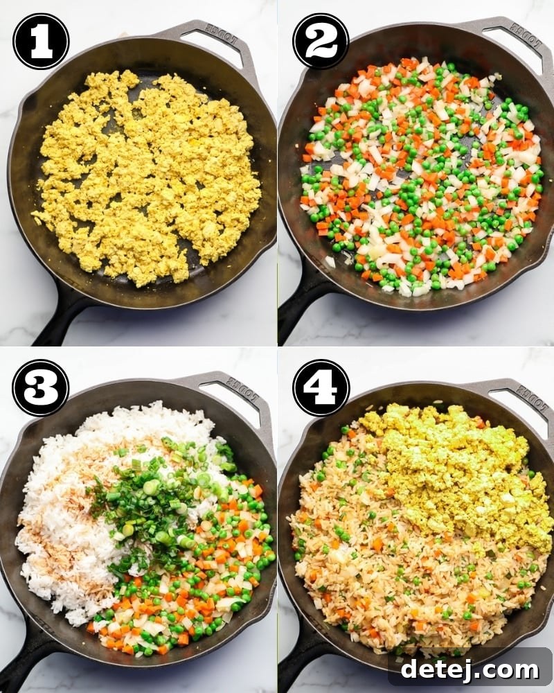 collage of vegan fried rice, how to make it