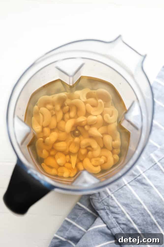 cashews and water in blender