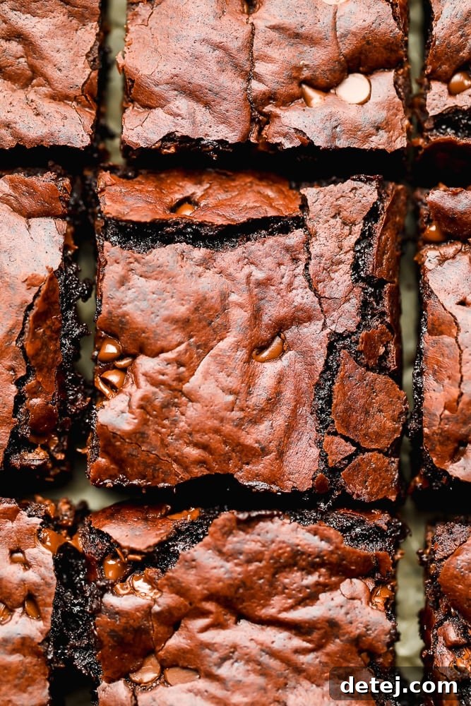 Aquafaba Essentials 4 A close-up view of richly fudgy eggless brownies with a perfectly crackled top, highlighting the incredible texture achieved with aquafaba.