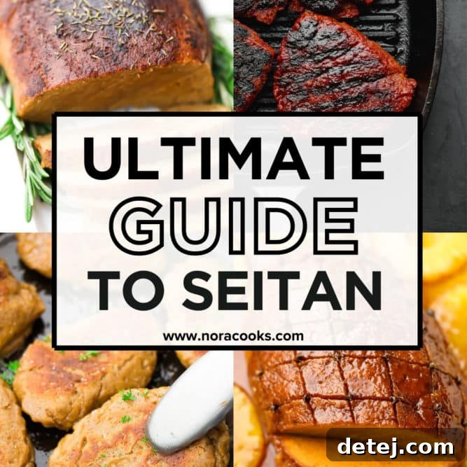 Mastering Seitan From Scratch 2 square image collage for ultimate guide to seitan with various seitan dishes