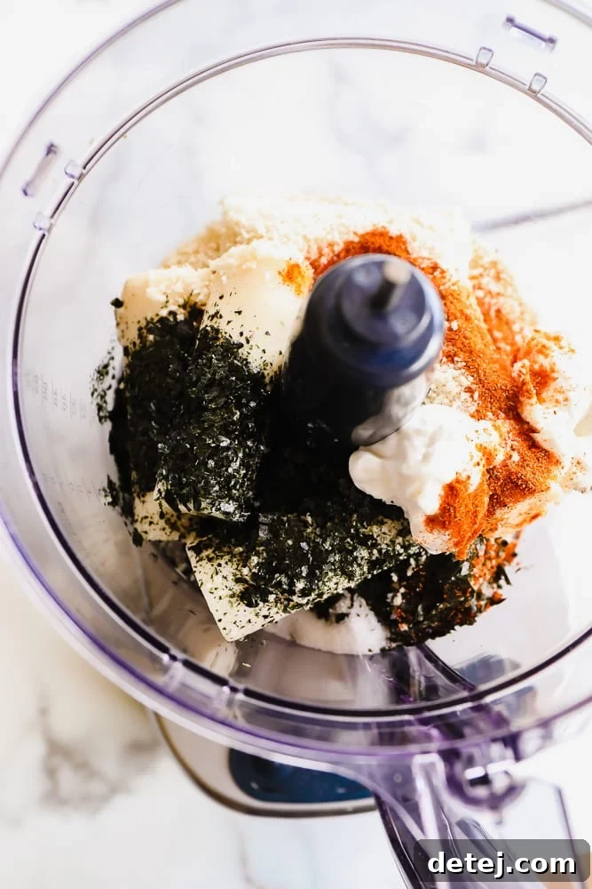 hearts of palm, crumbled nori, and spices in a food processor