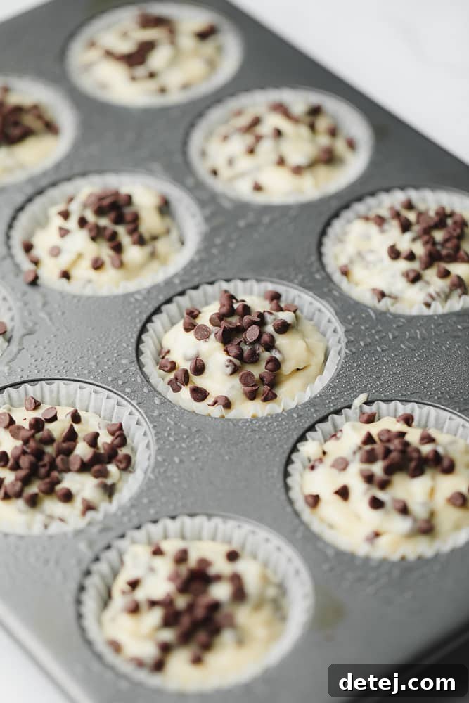 uncooked muffin batter divided in a pan