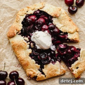Rustic Cherry Tart 6 square image of galette with ice cream