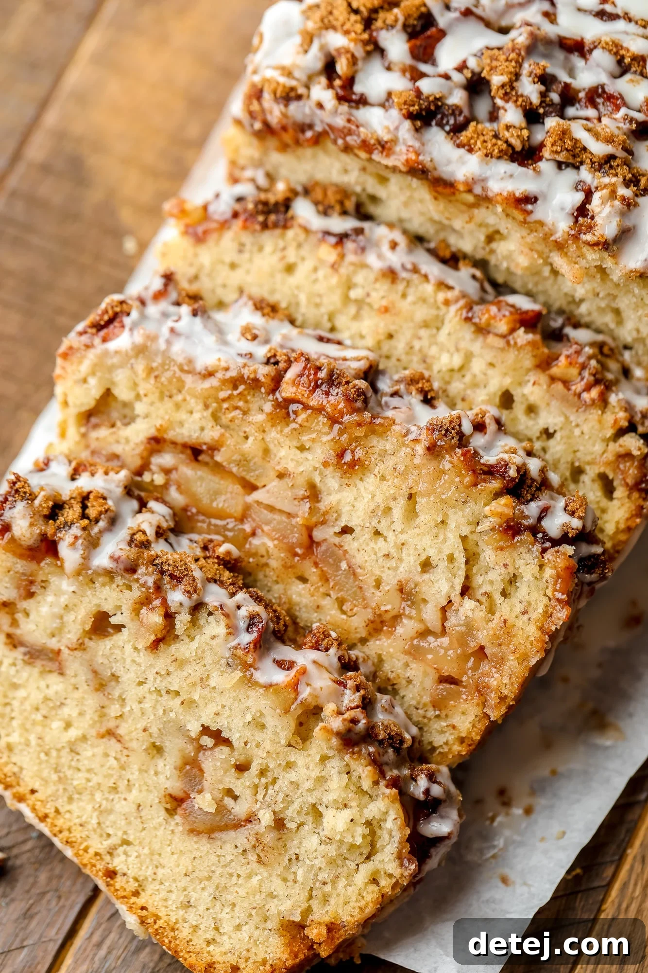 slices of apple fritter bread resting on top of each other.