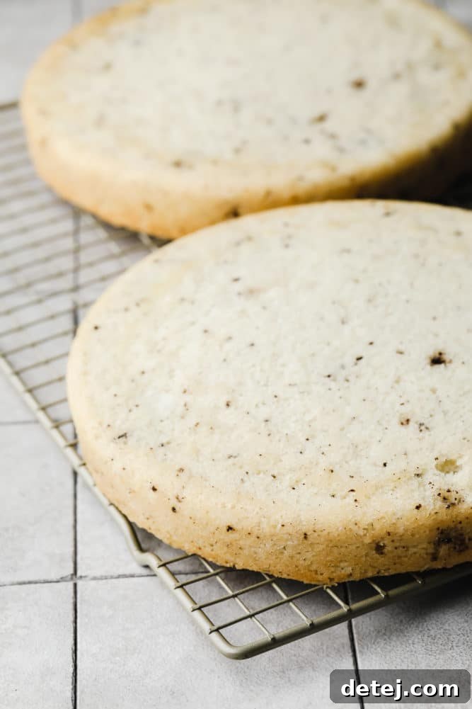 baked vanilla cookie cakes on cooling rack.