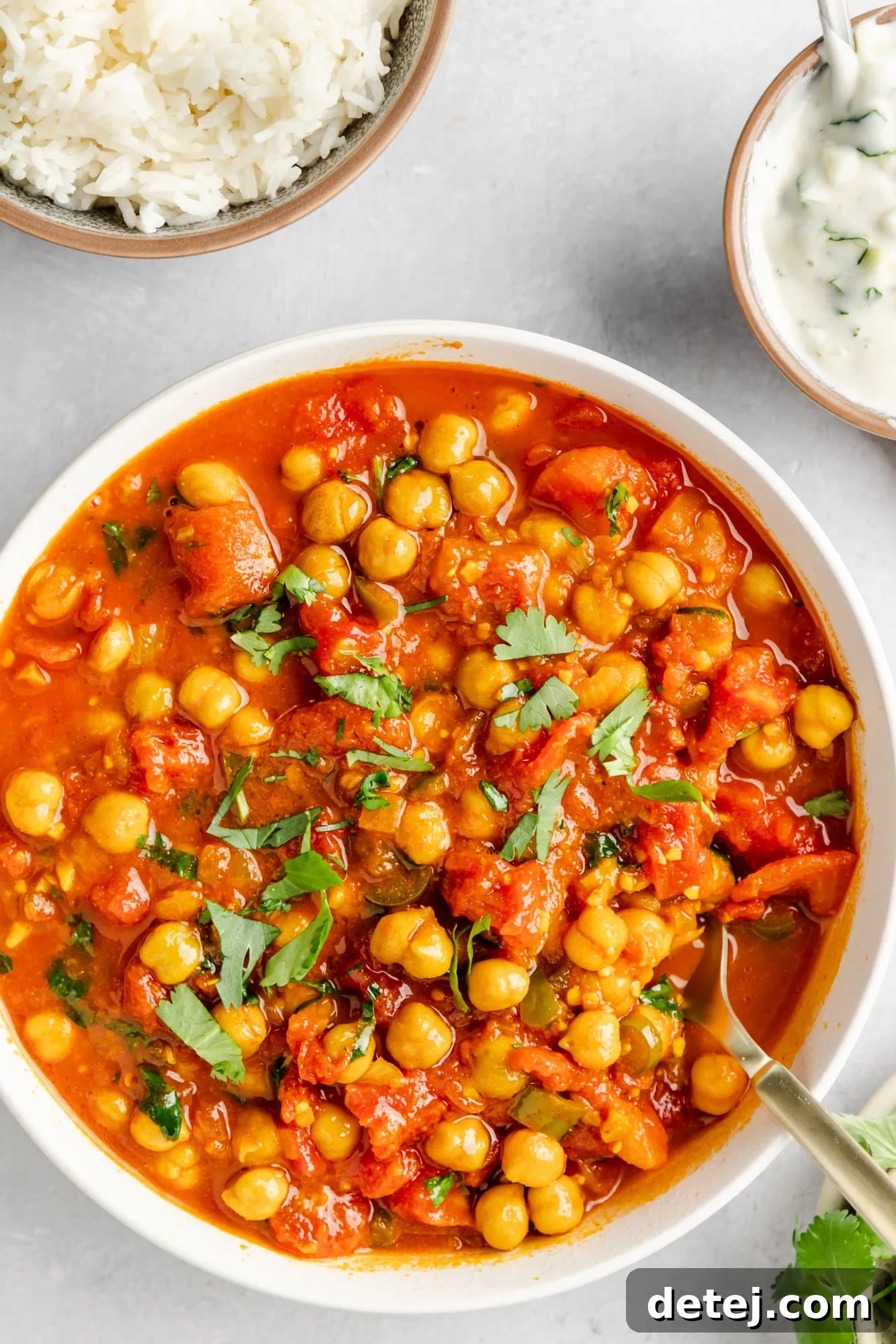 a bowl of vegan chana masala.