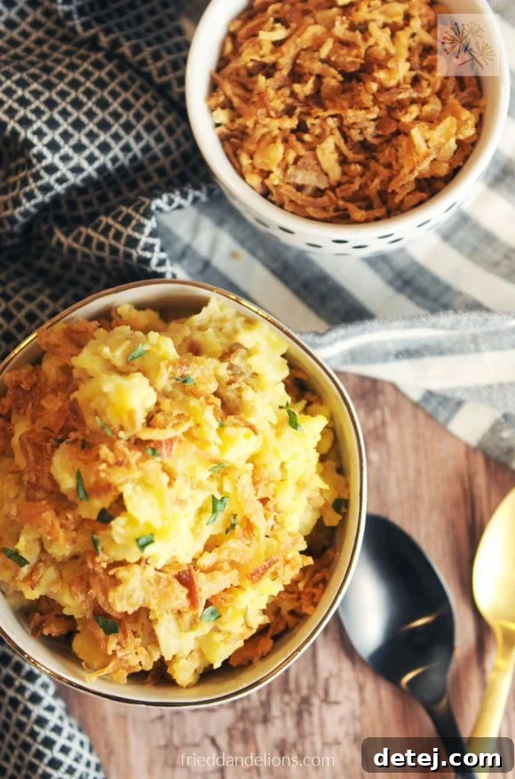 25 Effortless Vegetarian Instant Pot Creations 23 Creamy Instant Pot Mashed Potatoes with Fried Onions and Vegan Bacon Bits