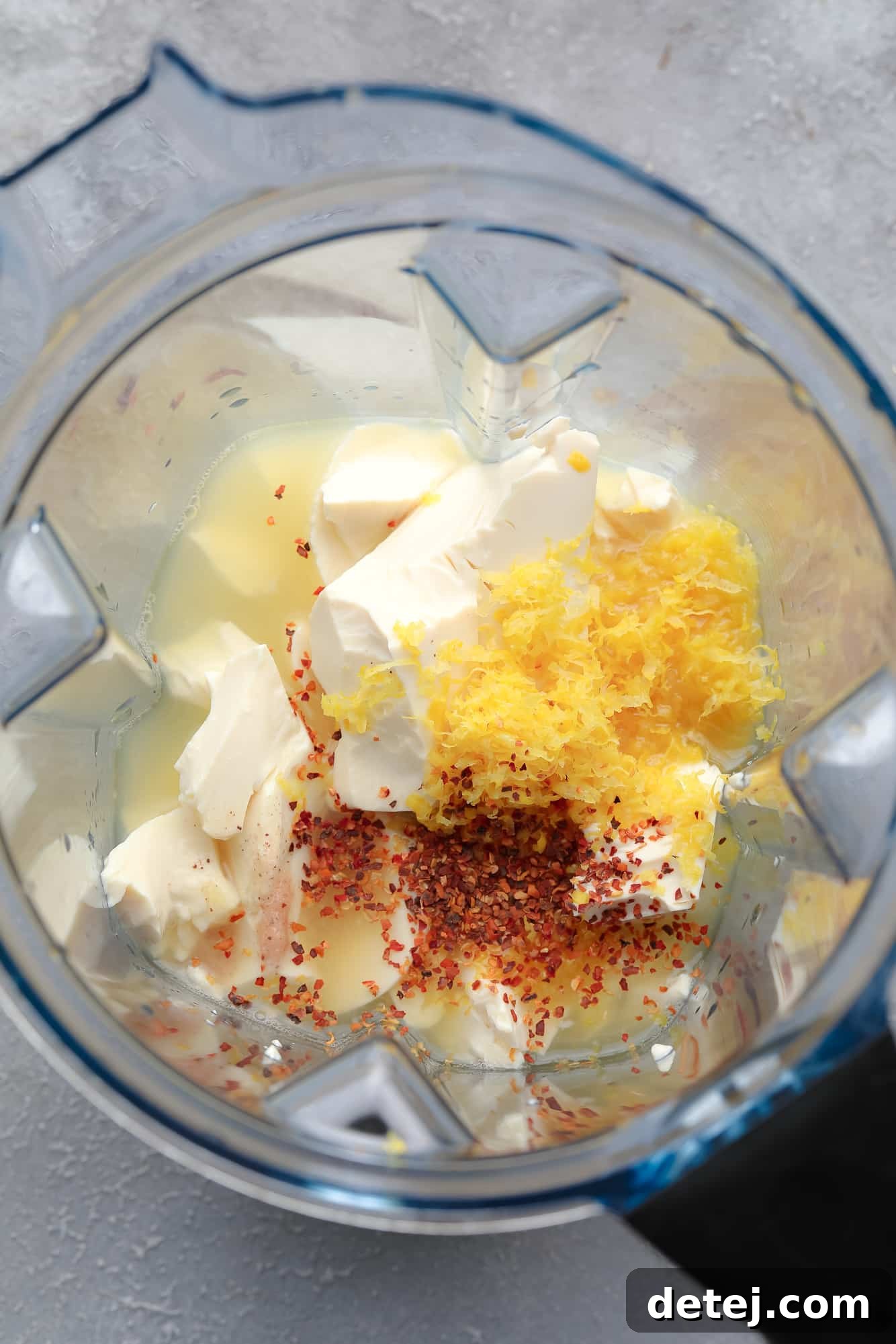 ingredients for lemon pasta in a blender.