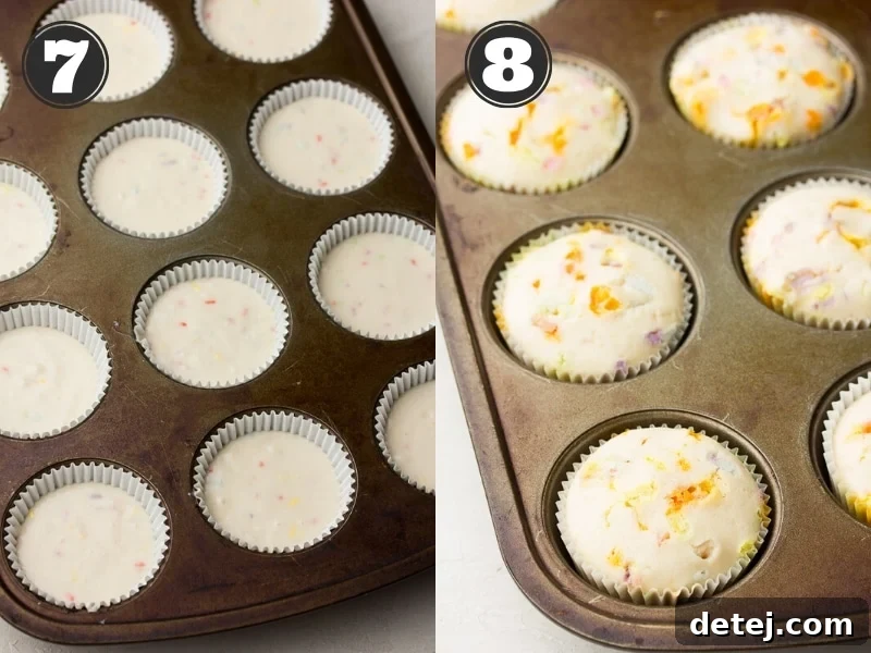 showing uncooked then cooked cupcakes in a pan