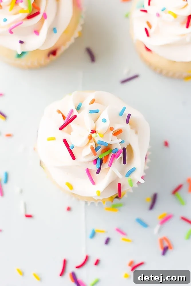 looking down on a cupcake with sprinkles