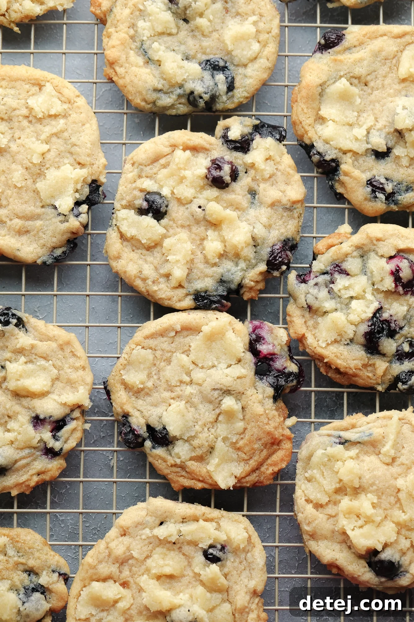 vegan blueberry cookies on a wire rack.