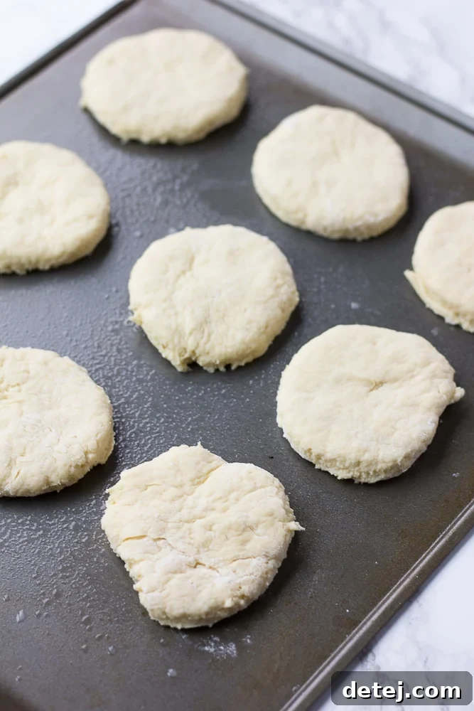 Vegan biscuits baking on a sheet pan, golden brown