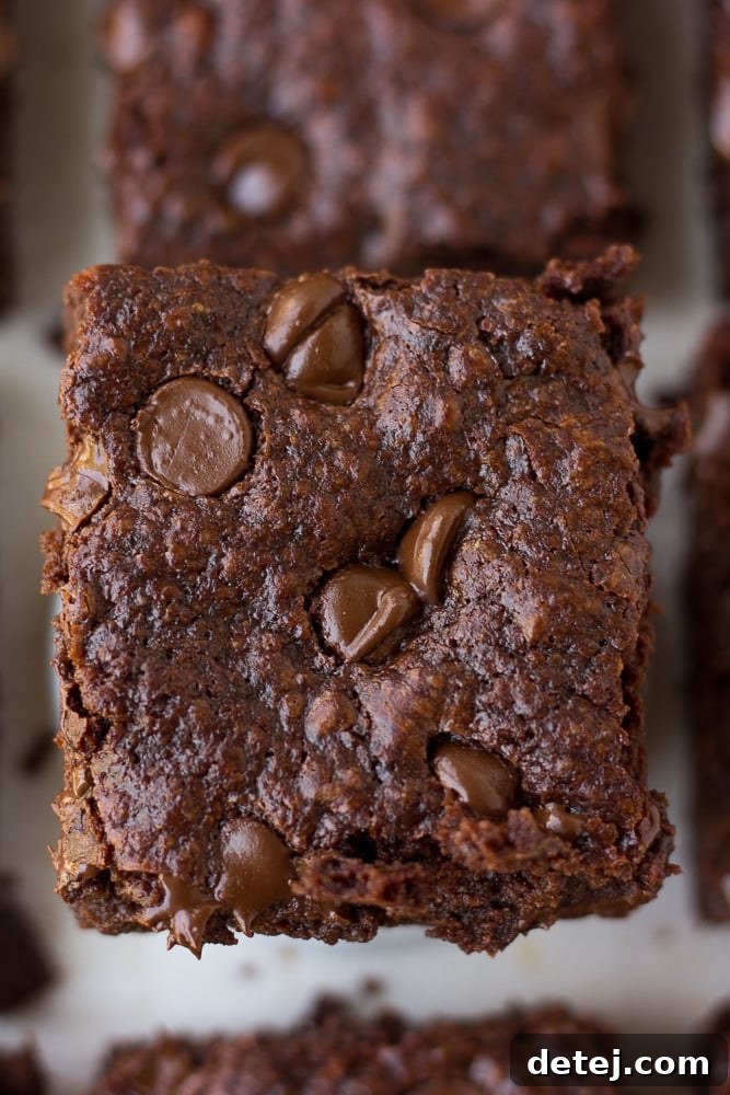 Looking down close up of 1 vegan brownies recipe - Fudgy Vegan Brownies