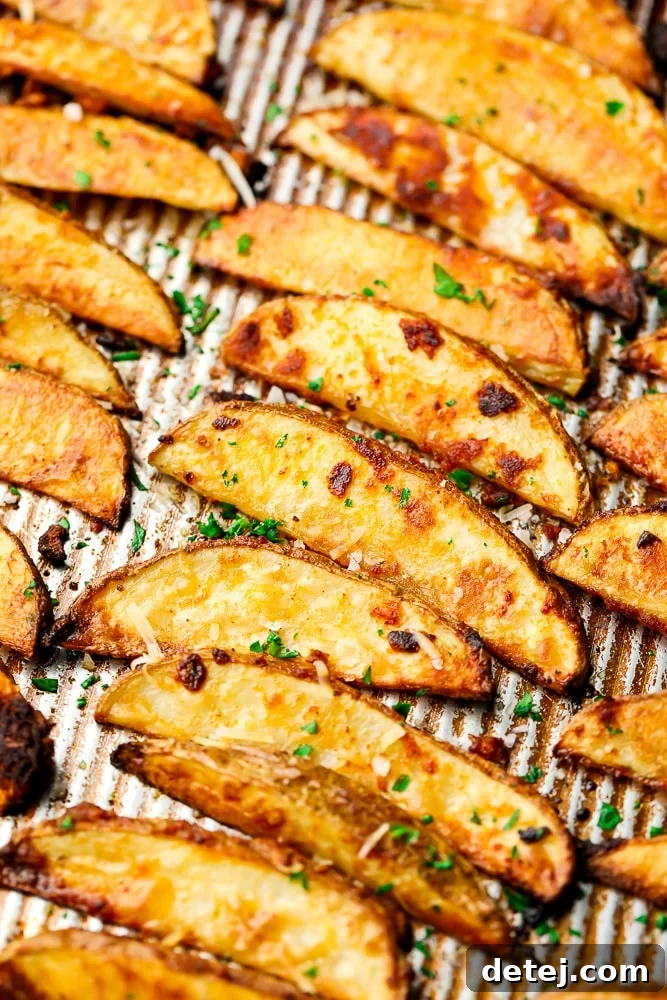 crispy potato wedges on a pan