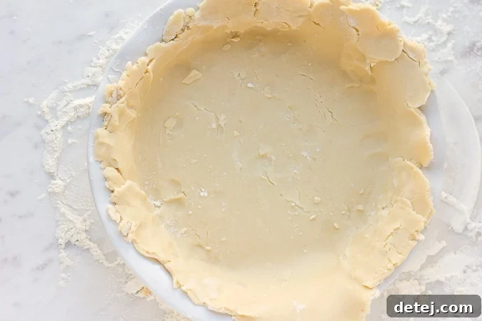 Vegan pie crust gently pressed into a pie pan, showing the initial fit before trimming or fluting.