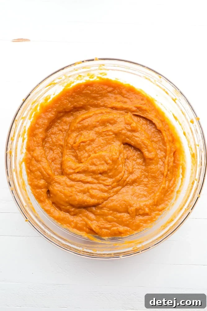 Comforting Vegan Sweet Potato Bake 5 mixed up sweet potato casserole filling in a bowl