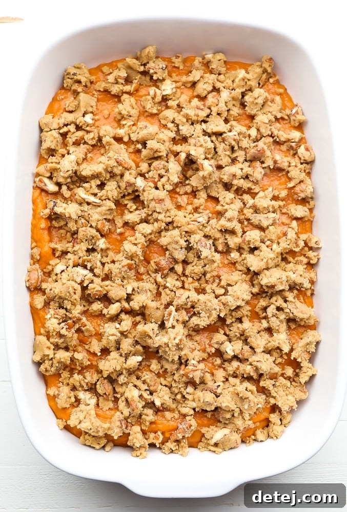 Comforting Vegan Sweet Potato Bake 6 vegan sweet potato casserole ready to go in oven
