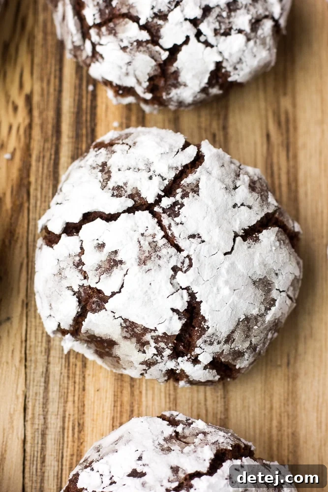 vegan chocolate crinkle cookies on wood board