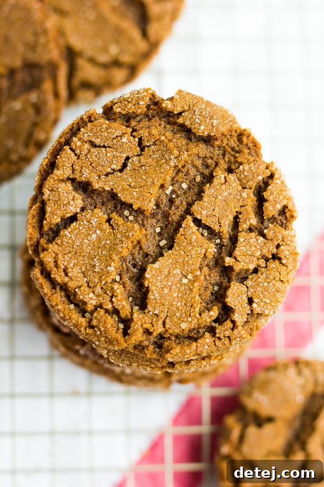 Another enticing stack of vegan ginger cookies, showcasing their inviting texture.