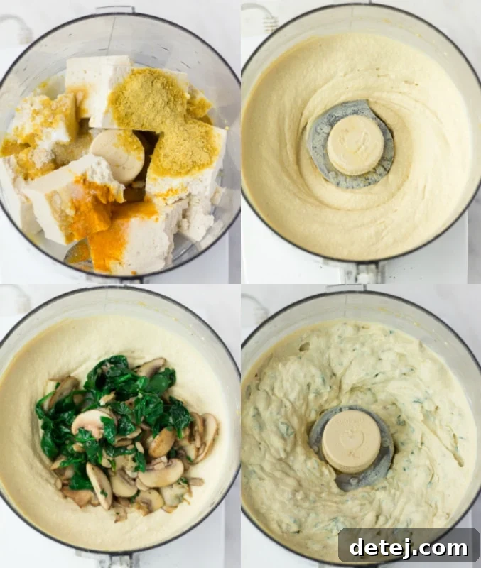 collage of how to make vegan quiche filling