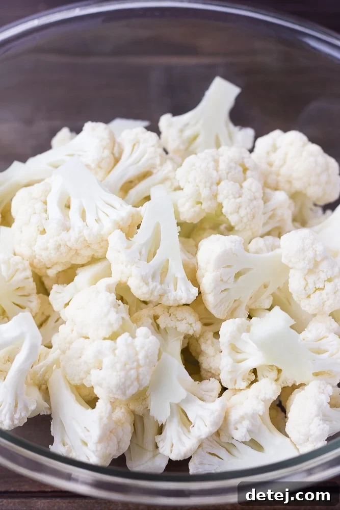 bowl of raw cauliflower for bbq cauliflower wings
