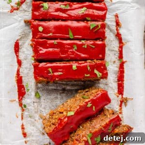 square image looking down on a vegan meatloaf
