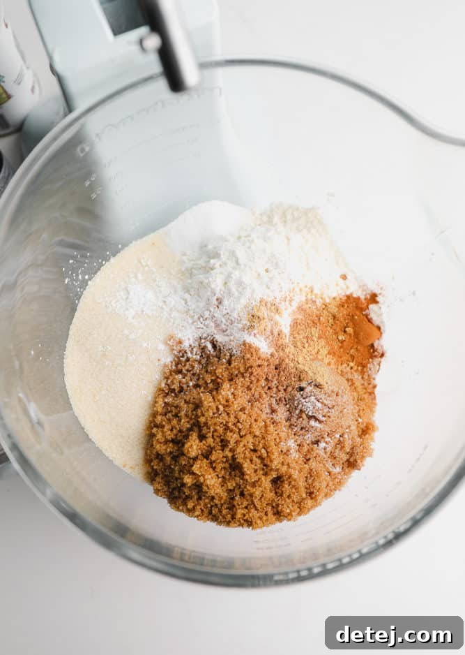 sugars and flour in a clear bowl