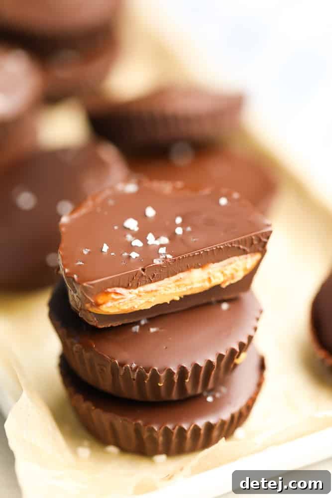 stack of candy showing inside peanut butter filling
