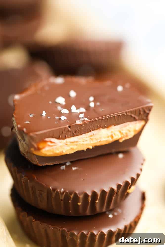 stack of vegan peanut butter cups, bite taken out close up