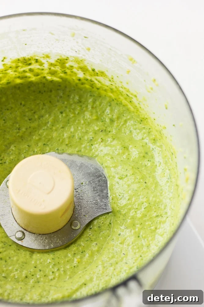 blended pesto in food processor