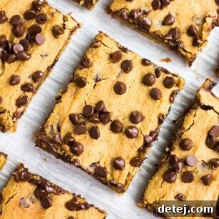 sideways angle looking down on several chickpea blondies