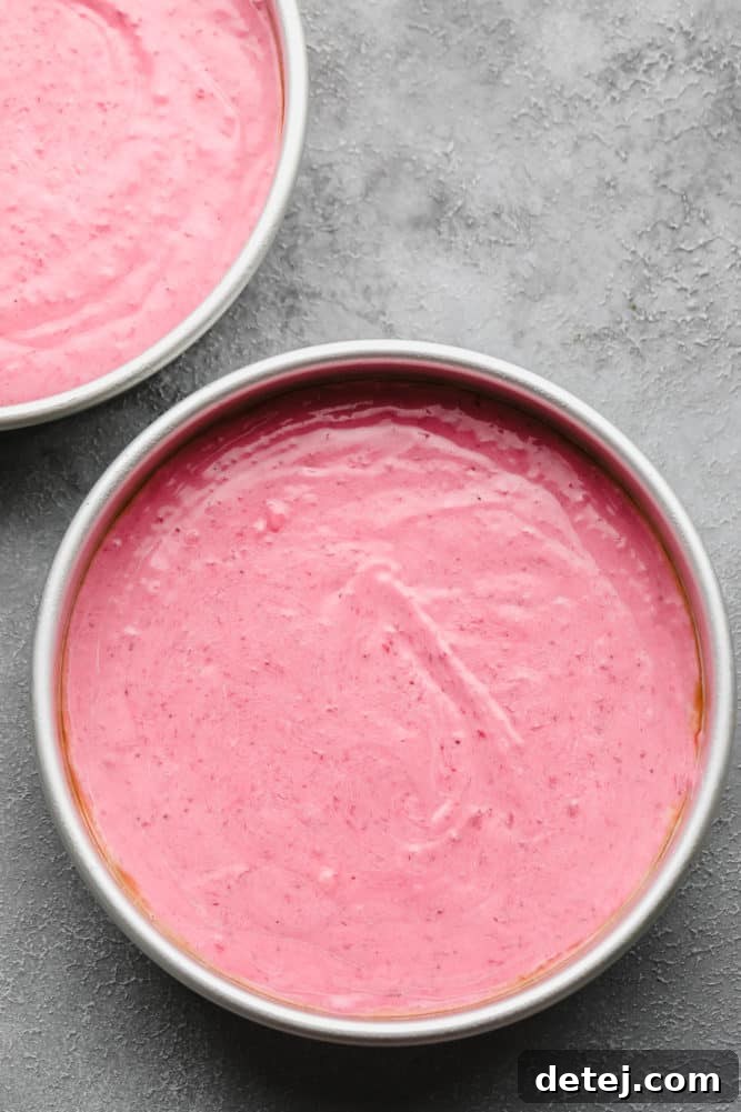 cake batter in silver pans