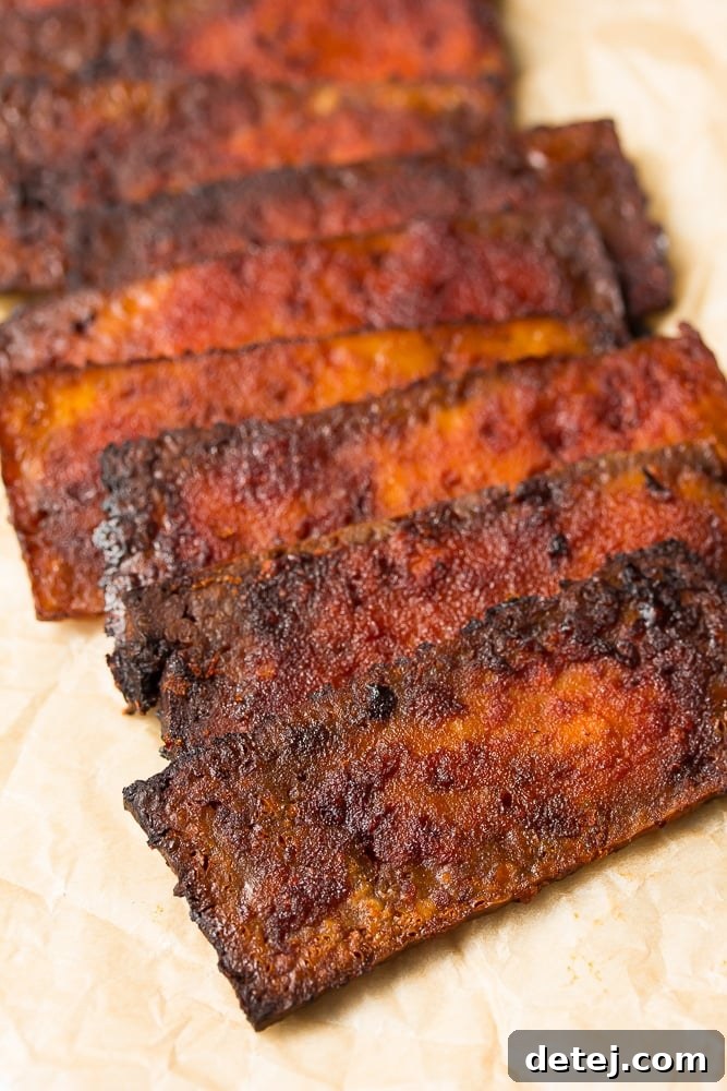 tofu bacon in a row