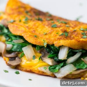 square image of close up vegan omelette