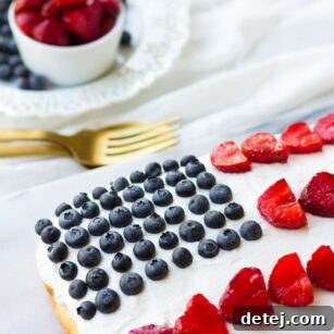 Top-down view of the prepared vegan flag cake, ready to serve.