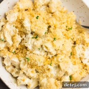 bowl of vegan baked mac and cheese