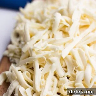 close up of shredded vegan mozzarella