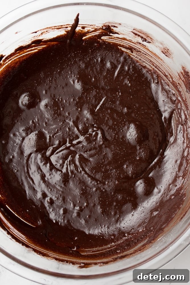 Bowl containing the mixed chocolate brownie batter