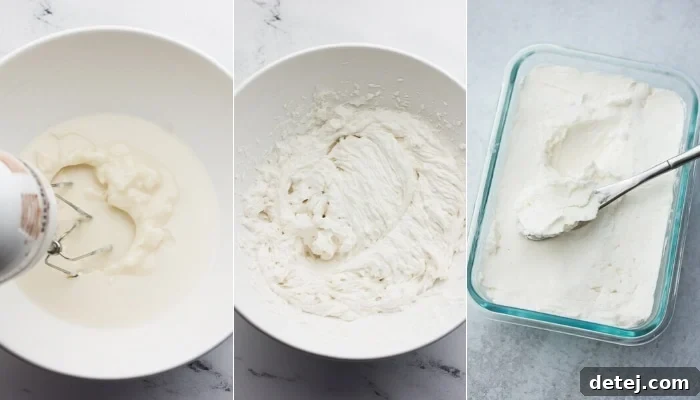 A photo collage demonstrating the process of whipping vegan butter, showing the mixture before and after whipping