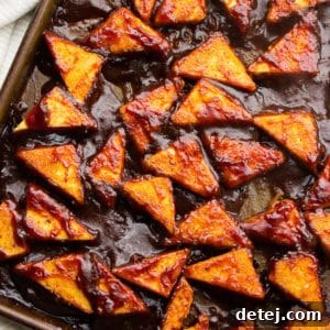 Crispy Baked BBQ Tofu on a sheet pan
