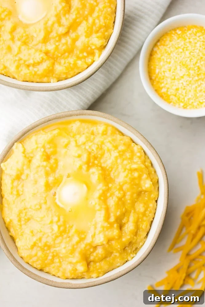 two bowls of cheese grits with vegan butter