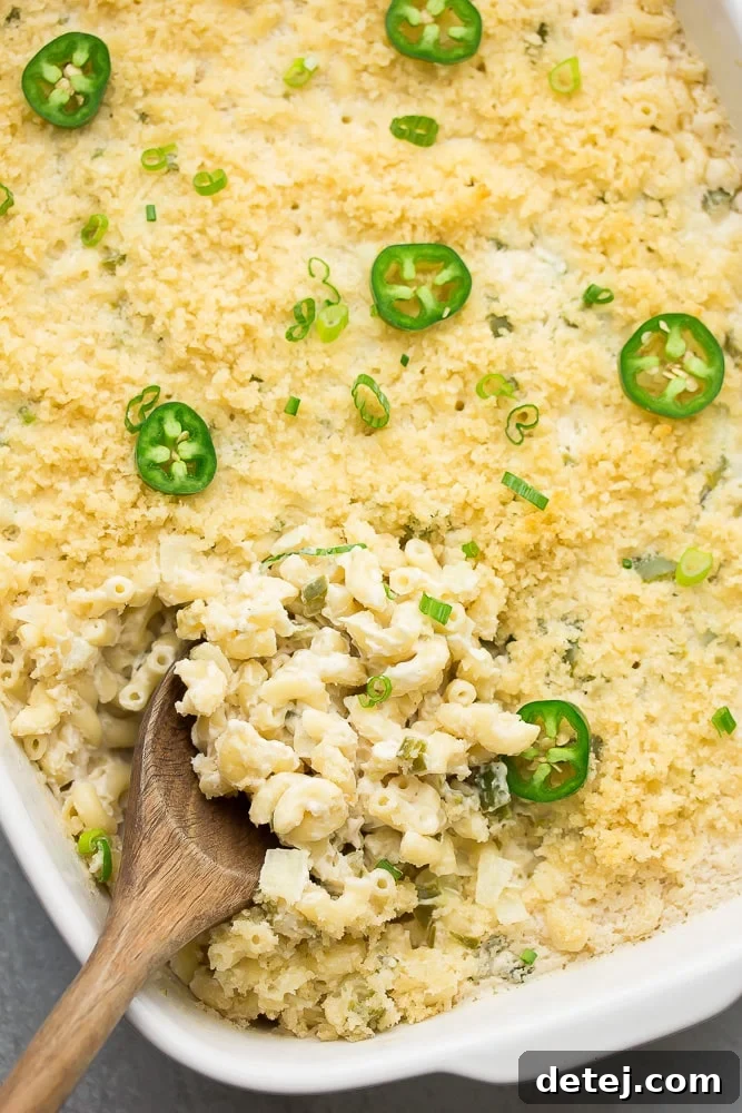 looking down on a casserole dish of mac and cheese