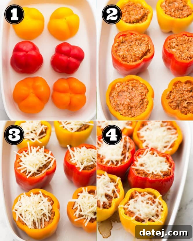collage of how to make stuffed peppers
