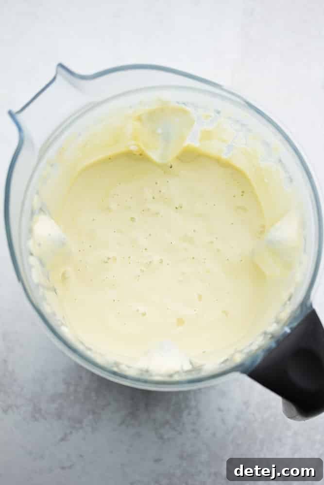 blender full of white creamy sauce