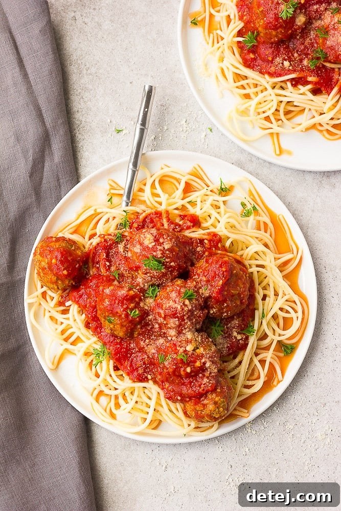 plate with meatballs and spaghetti