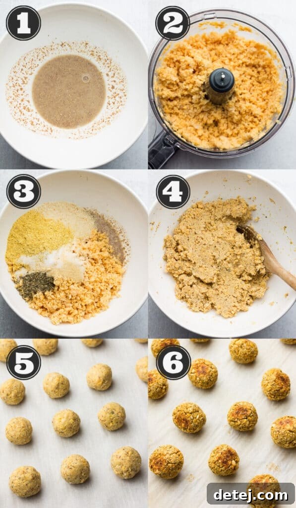 collage of how to make vegan meatballs