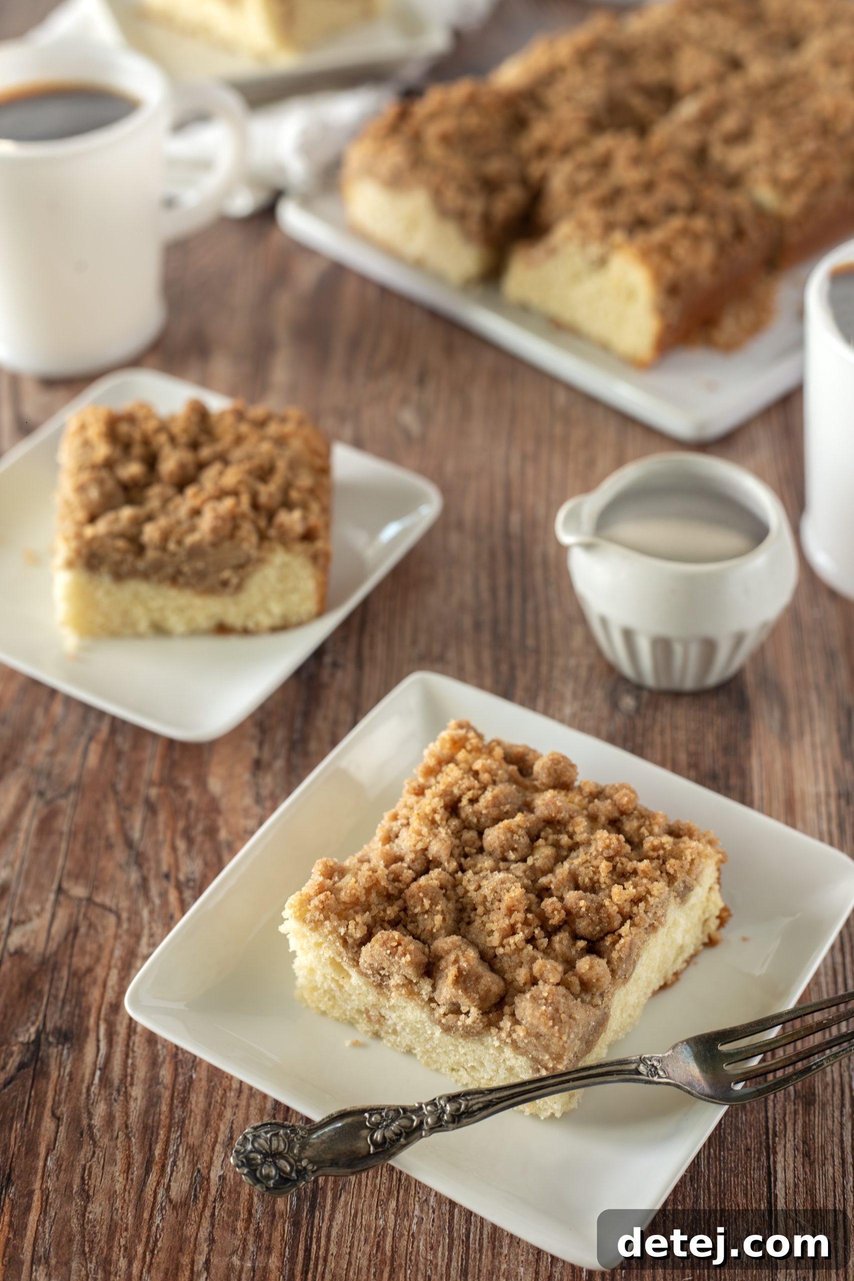 Delicious coffee cake slice showing layers